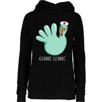 Turkey Glove Gobble Thanksgiving Fall Thankful Nurse Medical Womens Funnel Neck Pullover Hood