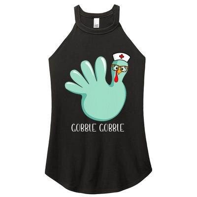 Turkey Glove Gobble Thanksgiving Fall Thankful Nurse Medical Women's Perfect Tri Rocker Tank