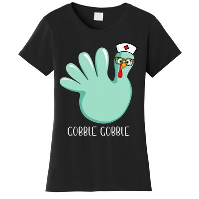 Turkey Glove Gobble Thanksgiving Fall Thankful Nurse Medical Women's T-Shirt