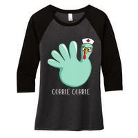 Turkey Glove Gobble Thanksgiving Fall Thankful Nurse Medical Women's Tri-Blend 3/4-Sleeve Raglan Shirt