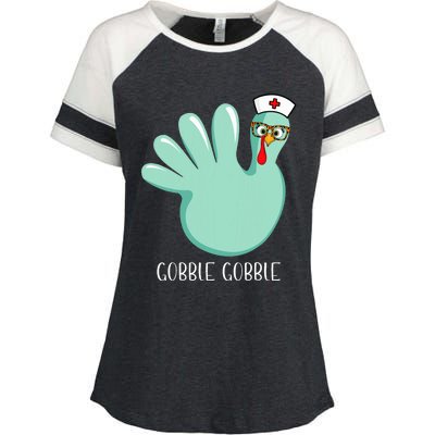 Turkey Glove Gobble Thanksgiving Fall Thankful Nurse Medical Enza Ladies Jersey Colorblock Tee