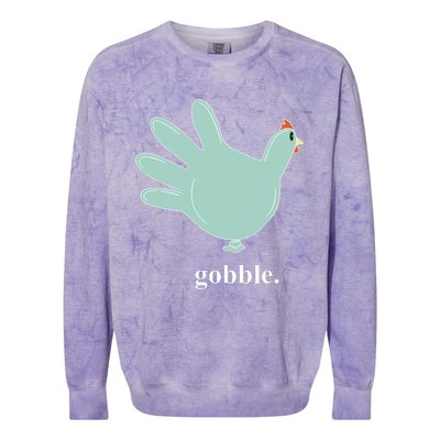 Turkey Glove Gobble Thanksgiving Thankful Nurse Colorblast Crewneck Sweatshirt