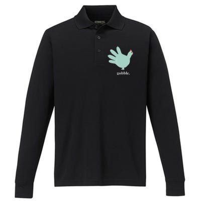 Turkey Glove Gobble Thanksgiving Thankful Nurse Performance Long Sleeve Polo