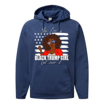 Trump Great Gift Merica Glasses Yes Im A Black Trump Supporter Gift Performance Fleece Hoodie