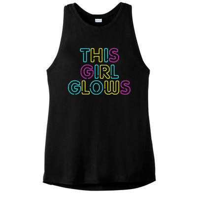 This Girl Glows Rave Party Glow Girl Retro 80s Party Ladies PosiCharge Tri-Blend Wicking Tank