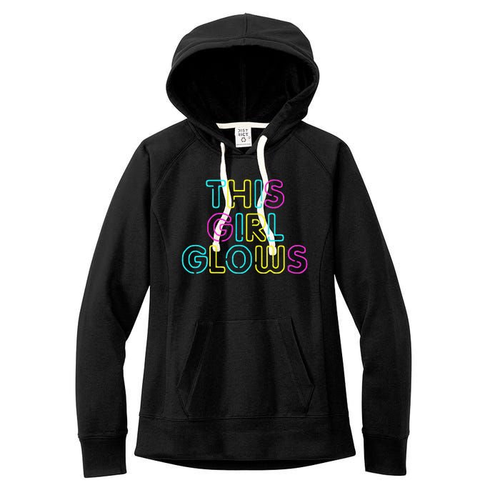 This Girl Glows Rave Party Glow Girl Retro 80s Party Women's Fleece Hoodie