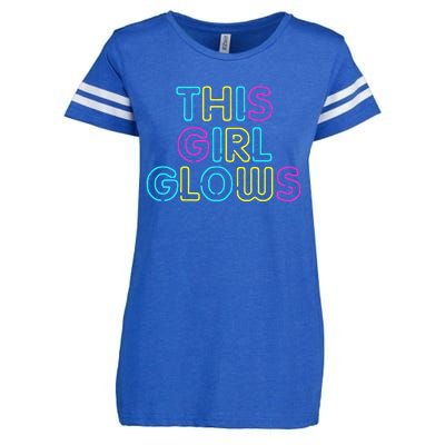 This Girl Glows Rave Party Glow Girl Retro 80s Party Enza Ladies Jersey Football T-Shirt