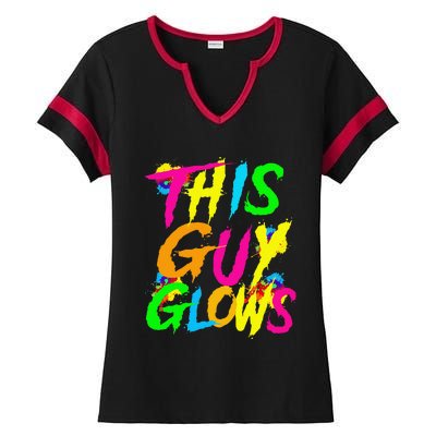 This Guy Glows Cute Boy Man Party Team Ladies Halftime Notch Neck Tee