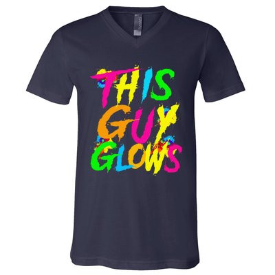 This Guy Glows Cute Boy Man Party Team V-Neck T-Shirt