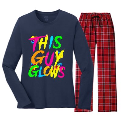 This Guy Glows Cute Boy Man Party Team Women's Long Sleeve Flannel Pajama Set 