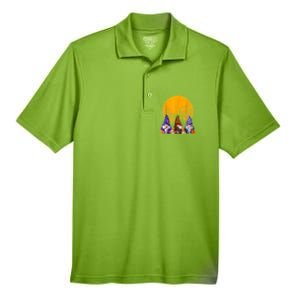 Three Gnomes Happy Halloween Fall Candy Corn Pumpkin Gnome Men's Origin Performance Pique Polo