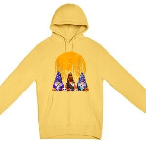 Three Gnomes Happy Halloween Fall Candy Corn Pumpkin Gnome Premium Pullover Hoodie