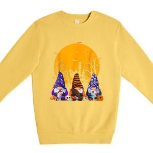 Three Gnomes Happy Halloween Fall Candy Corn Pumpkin Gnome Premium Crewneck Sweatshirt