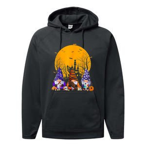 Three Gnomes Happy Halloween Fall Candy Corn Pumpkin Gnome Performance Fleece Hoodie