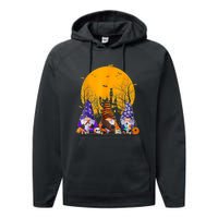 Three Gnomes Happy Halloween Fall Candy Corn Pumpkin Gnome Performance Fleece Hoodie