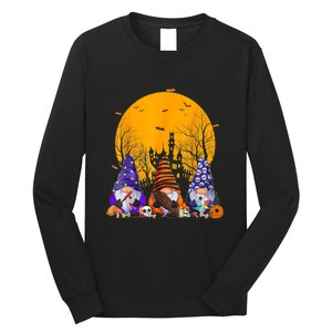 Three Gnomes Happy Halloween Fall Candy Corn Pumpkin Gnome Long Sleeve Shirt