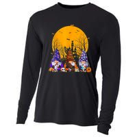 Three Gnomes Happy Halloween Fall Candy Corn Pumpkin Gnome Cooling Performance Long Sleeve Crew