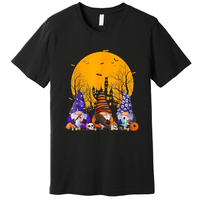 Three Gnomes Happy Halloween Fall Candy Corn Pumpkin Gnome Premium T-Shirt