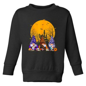 Three Gnomes Happy Halloween Fall Candy Corn Pumpkin Gnome Toddler Sweatshirt