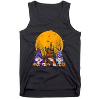 Three Gnomes Happy Halloween Fall Candy Corn Pumpkin Gnome Tank Top