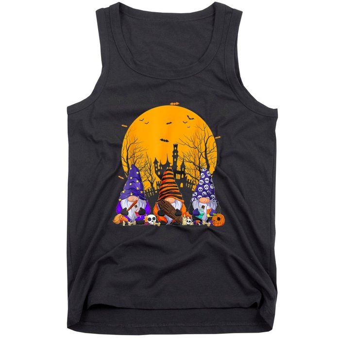 Three Gnomes Happy Halloween Fall Candy Corn Pumpkin Gnome Tank Top