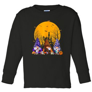 Three Gnomes Happy Halloween Fall Candy Corn Pumpkin Gnome Toddler Long Sleeve Shirt