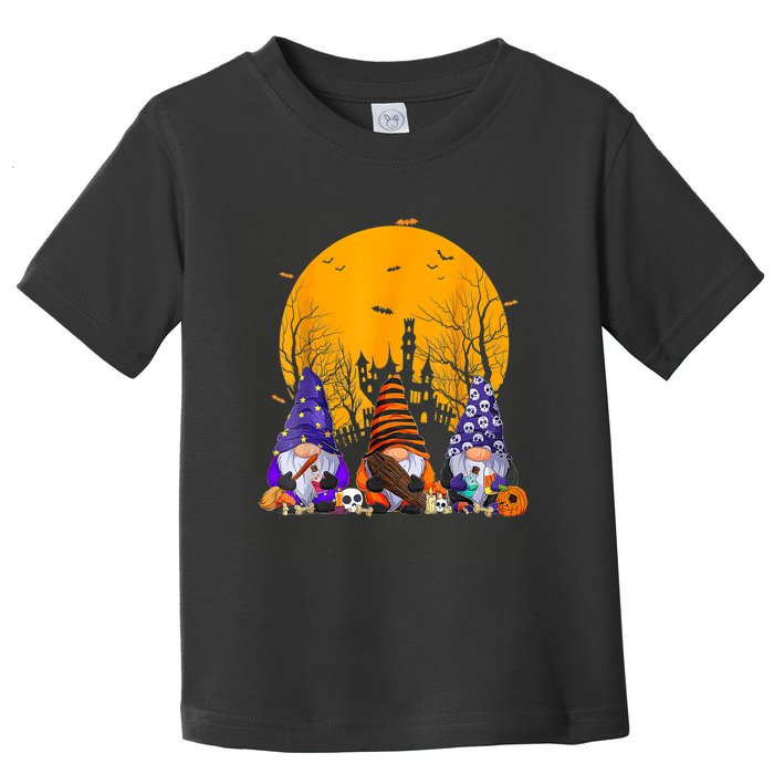 Three Gnomes Happy Halloween Fall Candy Corn Pumpkin Gnome Toddler T-Shirt