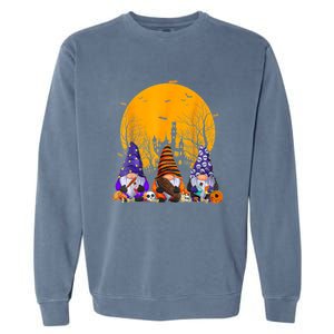 Three Gnomes Happy Halloween Fall Candy Corn Pumpkin Gnome Garment-Dyed Sweatshirt