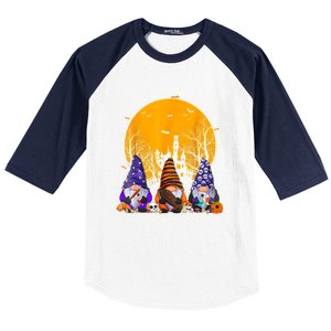 Three Gnomes Happy Halloween Fall Candy Corn Pumpkin Gnome Baseball Sleeve Shirt