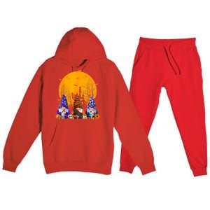 Three Gnomes Happy Halloween Fall Candy Corn Pumpkin Gnome Premium Hooded Sweatsuit Set