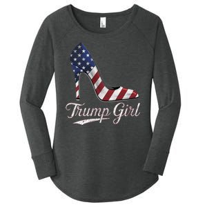 Trump Girl High Heels Stilettos American Flag Trump 2024 Women's Perfect Tri Tunic Long Sleeve Shirt