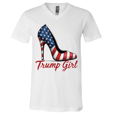Trump Girl High Heel Stilettos American Flag Trump 2024 V-Neck T-Shirt