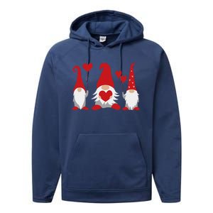 Three Gnomes Holding Hearts Valentiness Performance Fleece Hoodie