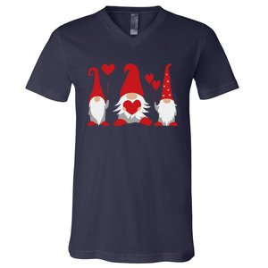 Three Gnomes Holding Hearts Valentiness V-Neck T-Shirt