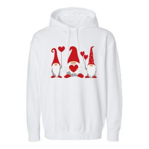 Three Gnomes Holding Hearts Valentiness Garment-Dyed Fleece Hoodie