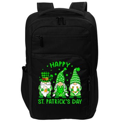 Three Gnomes Holding Shamrock Leopard Plaid St Patrick's Day Impact Tech Backpack