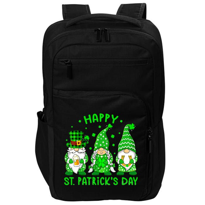 Three Gnomes Holding Shamrock Leopard Plaid St Patrick's Day Impact Tech Backpack