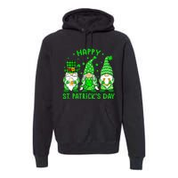 Three Gnomes Holding Shamrock Leopard Plaid St Patrick's Day Premium Hoodie