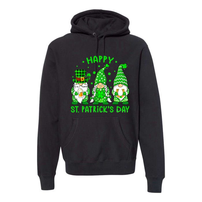 Three Gnomes Holding Shamrock Leopard Plaid St Patrick's Day Premium Hoodie