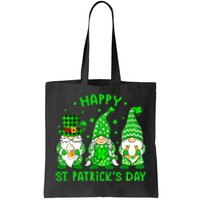 Three Gnomes Holding Shamrock Leopard Plaid St Patrick's Day Tote Bag