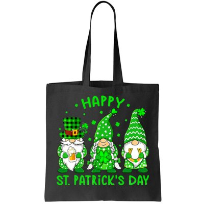 Three Gnomes Holding Shamrock Leopard Plaid St Patrick's Day Tote Bag