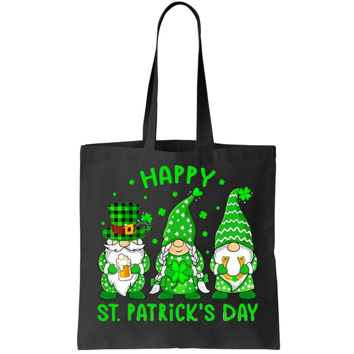 Three Gnomes Holding Shamrock Leopard Plaid St Patrick's Day Tote Bag