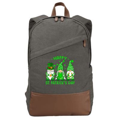 Three Gnomes Holding Shamrock Leopard Plaid St Patrick's Day Cotton Canvas Backpack