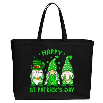 Three Gnomes Holding Shamrock Leopard Plaid St Patrick's Day Cotton Canvas Jumbo Tote