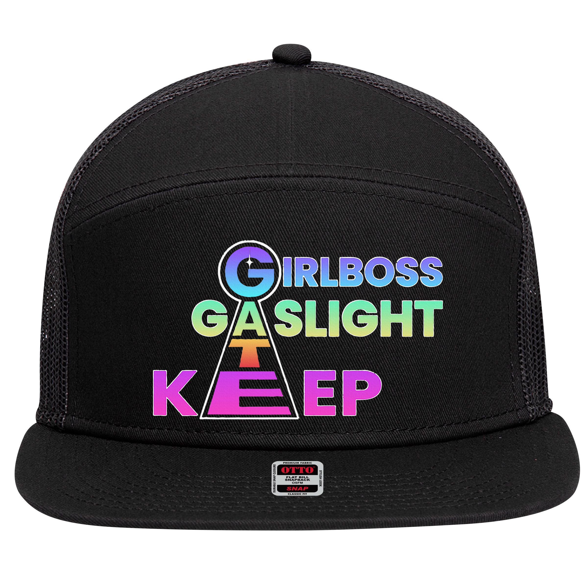 That Go Hard Girlboss Gaslight Gatekeep Trending 7 Panel Mesh Trucker Snapback Hat
