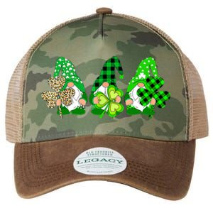 Three Gnomes Holding Shamrock Plaid Leopard St Patrick's Day Legacy Tie Dye Trucker Hat