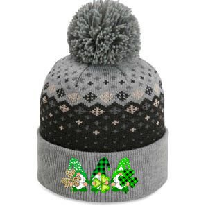 Three Gnomes Holding Shamrock Plaid Leopard St Patrick's Day The Baniff Cuffed Pom Beanie