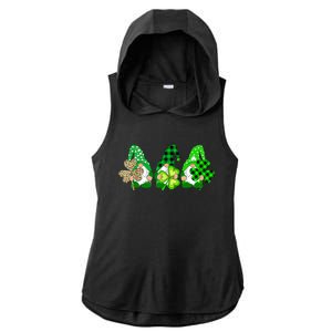 Three Gnomes Holding Shamrock Plaid Leopard St Patrick's Day Ladies PosiCharge Tri-Blend Wicking Draft Hoodie Tank