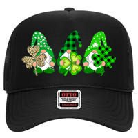 Three Gnomes Holding Shamrock Plaid Leopard St Patrick's Day High Crown Mesh Back Trucker Hat