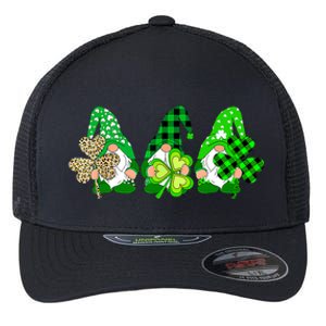 Three Gnomes Holding Shamrock Plaid Leopard St Patrick's Day Flexfit Unipanel Trucker Cap